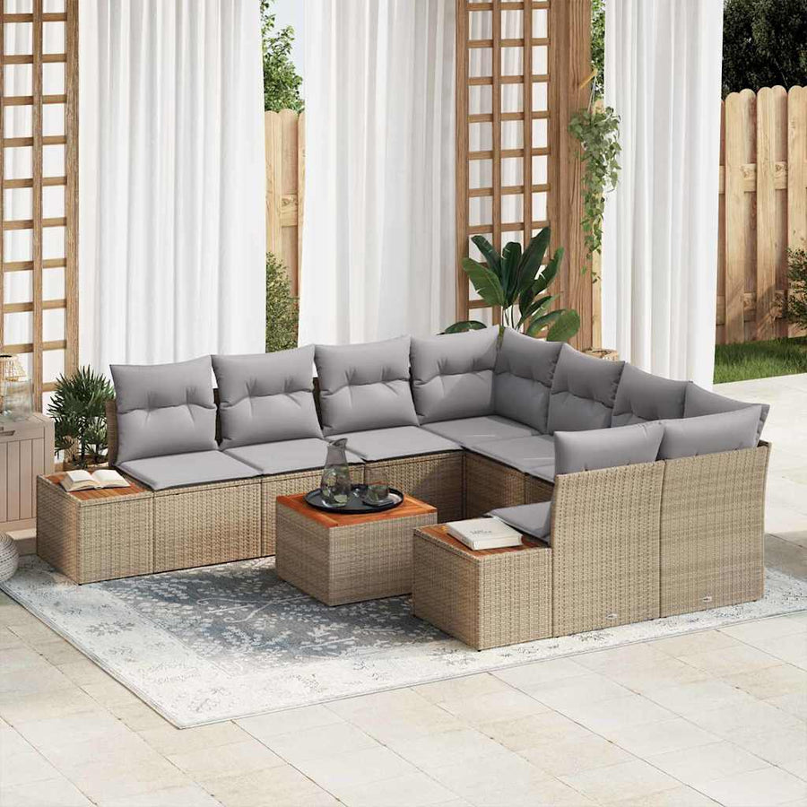 Tuinbankenset met kussen 9 pcs Beige Poly riet