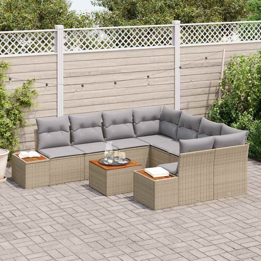 Tuinbankenset met kussen 9 pcs Beige Poly riet