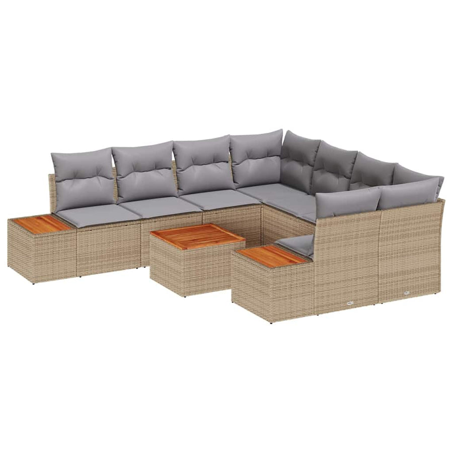 Tuinbankenset met kussen 9 pcs Beige Poly riet