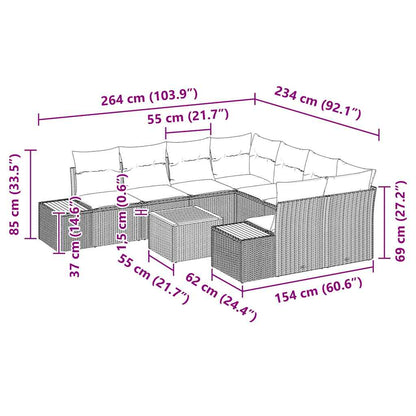 Tuinbankenset met kussen 9 pcs Beige Poly riet