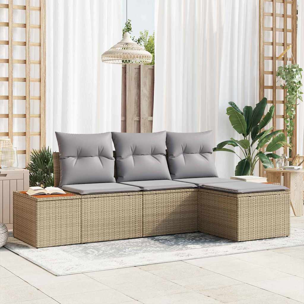 Tuin Sofa Set met kussen met kussen 4 pcs Beige poly rattan