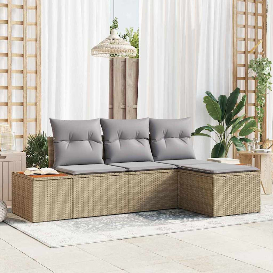 Tuin Sofa Set met kussen met kussen 4 pcs Beige poly rattan
