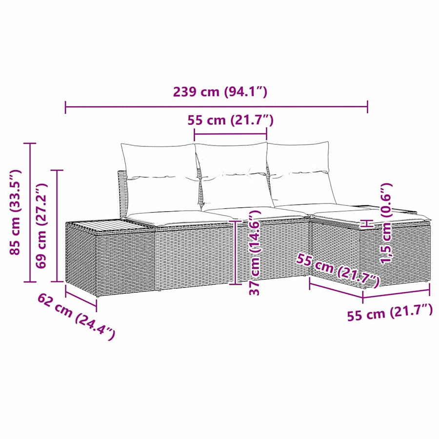 Tuin Sofa Set met kussen met kussen 4 pcs Beige poly rattan
