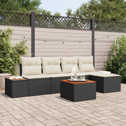 Tuinbankenset met kussen 6 pcs Zwart Poly riet