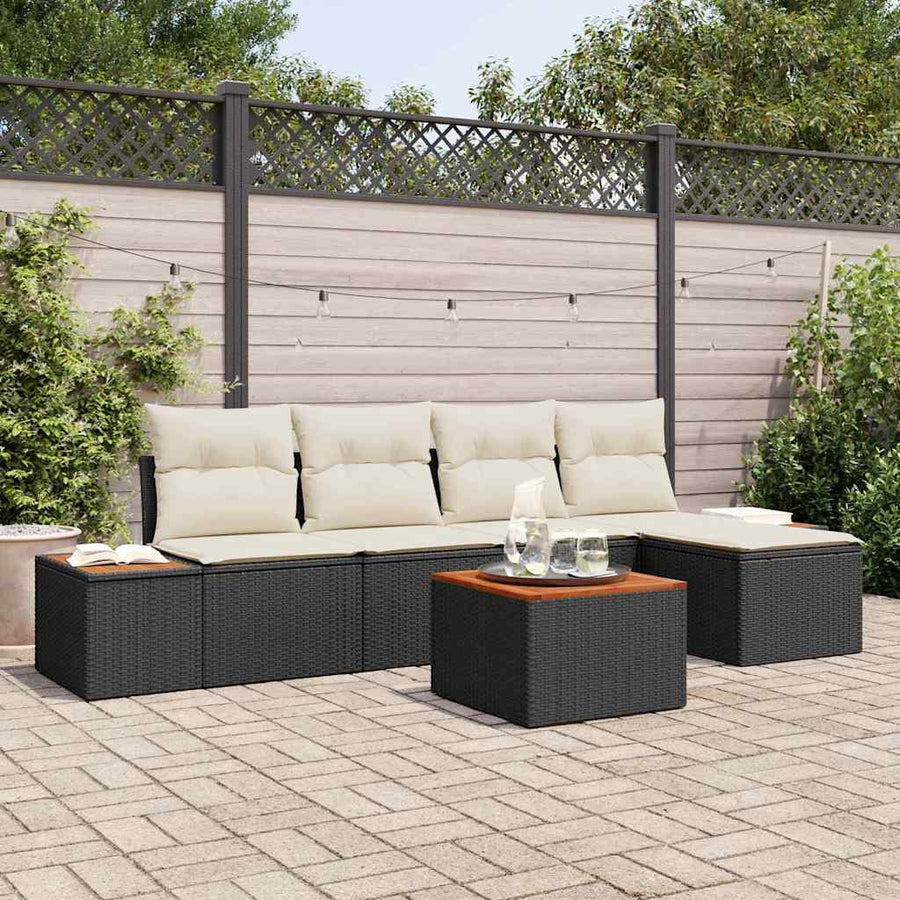 Tuinbankenset met kussen 6 pcs Zwart Poly riet