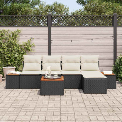 Tuinbankenset met kussen 6 pcs Zwart Poly riet
