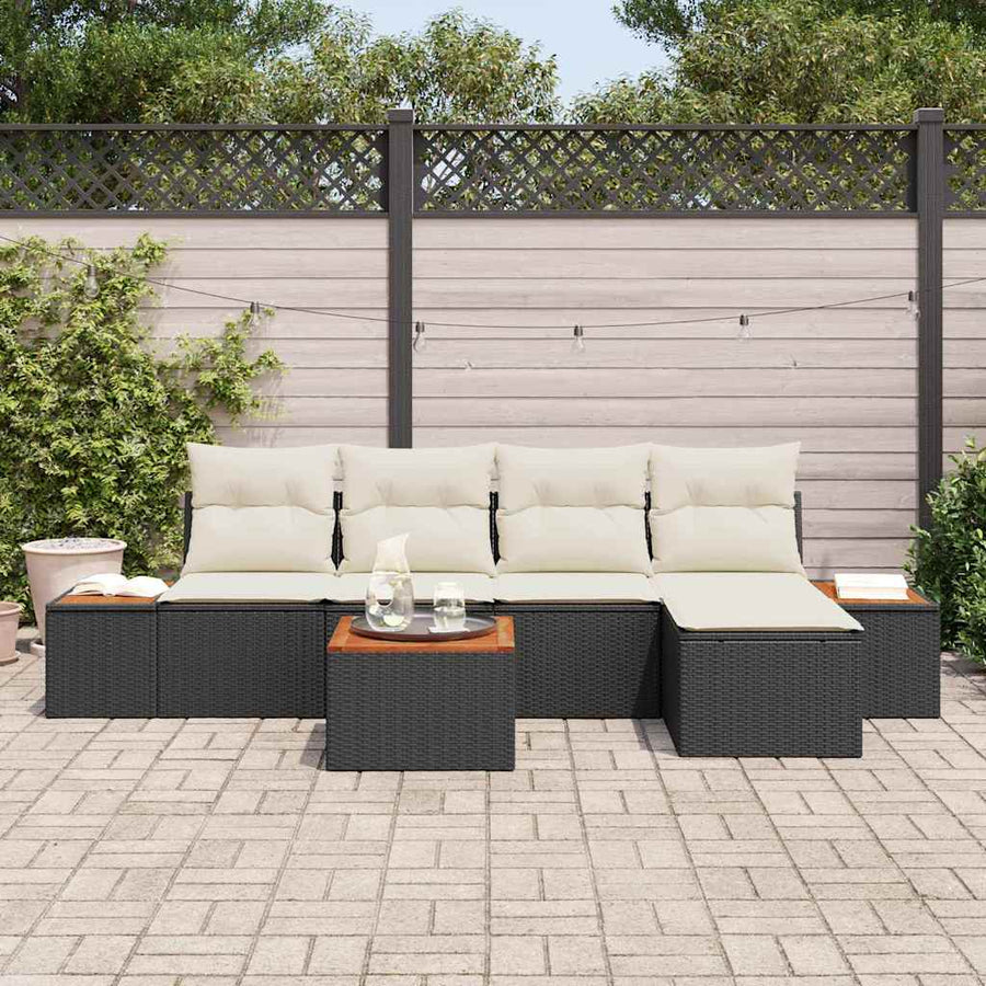 Tuinbankenset met kussen 6 pcs Zwart Poly riet