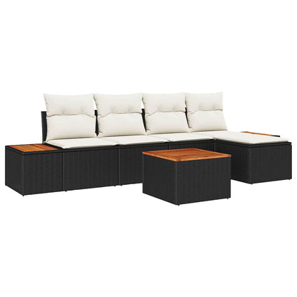 Tuinbankenset met kussen 6 pcs Zwart Poly riet