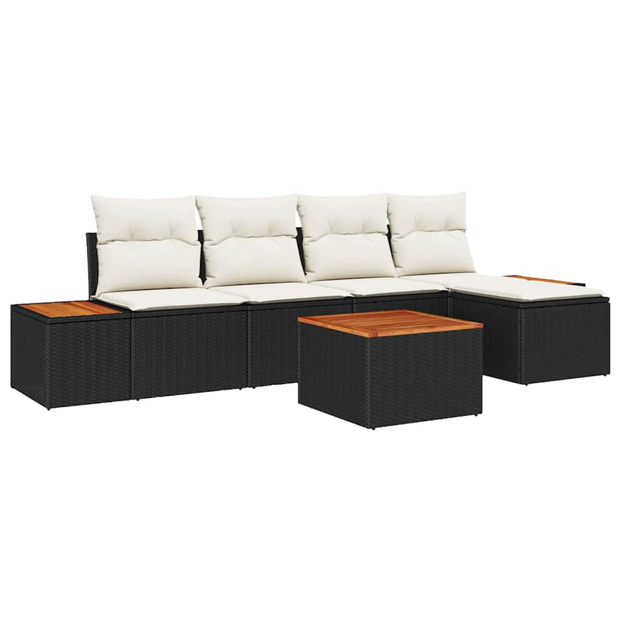 Tuinbankenset met kussen 6 pcs Zwart Poly riet