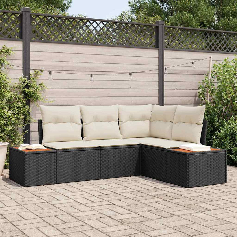 Tuinbankenset met kussen 5 pcs Zwart Poly riet