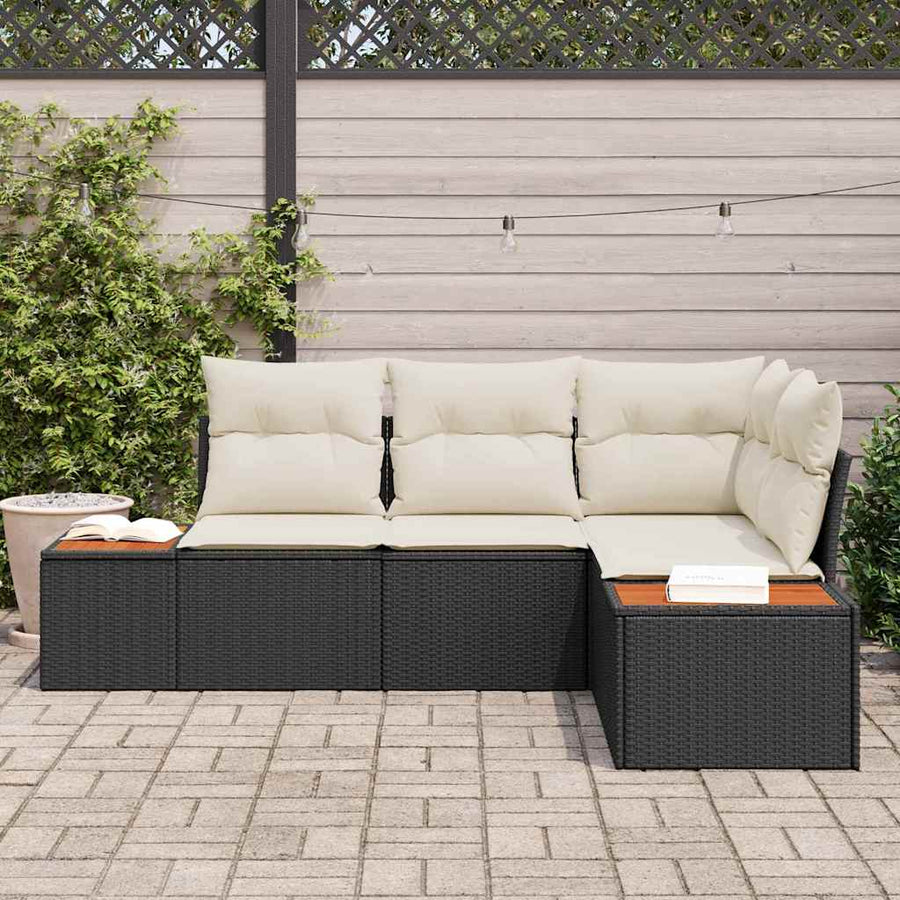 Tuinbankenset met kussen 5 pcs Zwart Poly riet