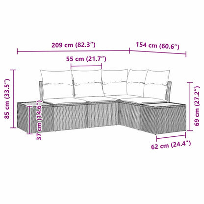Tuinbankenset met kussen 5 pcs Zwart Poly riet