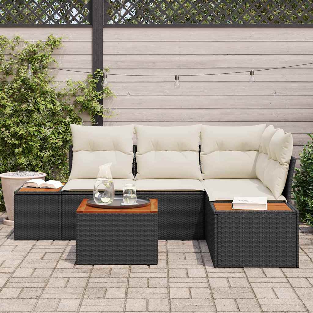 Tuinbankenset met kussen 5 pcs Zwart Poly riet
