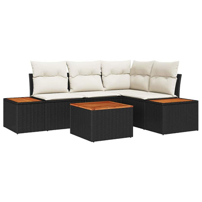 Tuinbankenset met kussen 5 pcs Zwart Poly riet