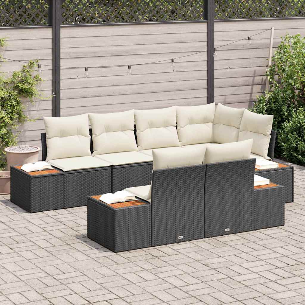 Tuin Sofa Set met kussen 7 pcs Zwart poly rattan
