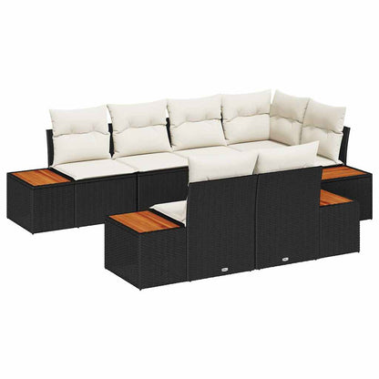 Tuin Sofa Set met kussen 7 pcs Zwart poly rattan