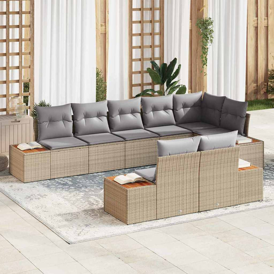 Tuinbankenset met kussen 8 pcs Beige Poly riet