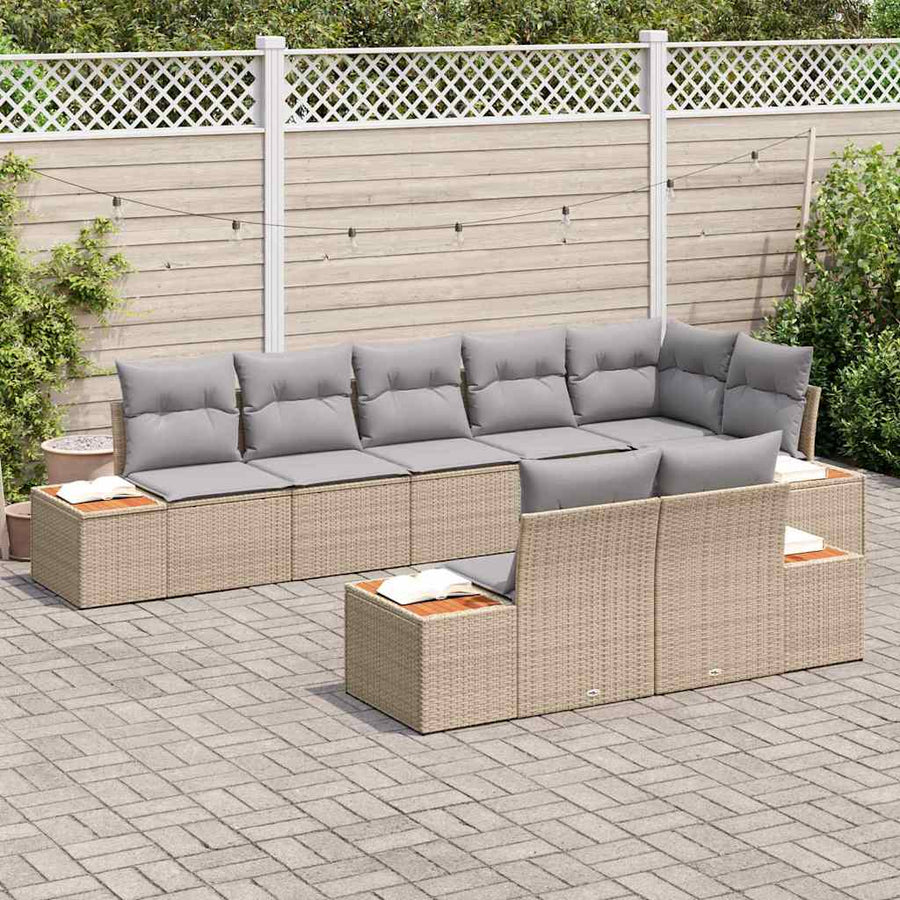 Tuinbankenset met kussen 8 pcs Beige Poly riet