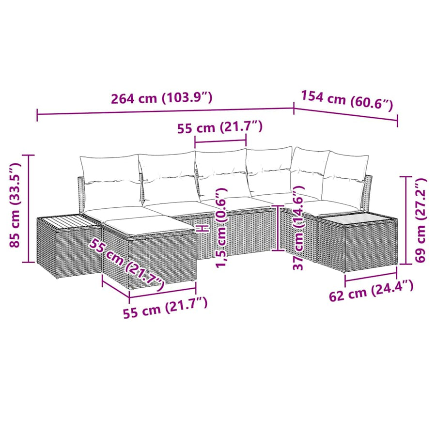 Tuin Sofa Set met kussen 6 pcs Zwart poly rattan