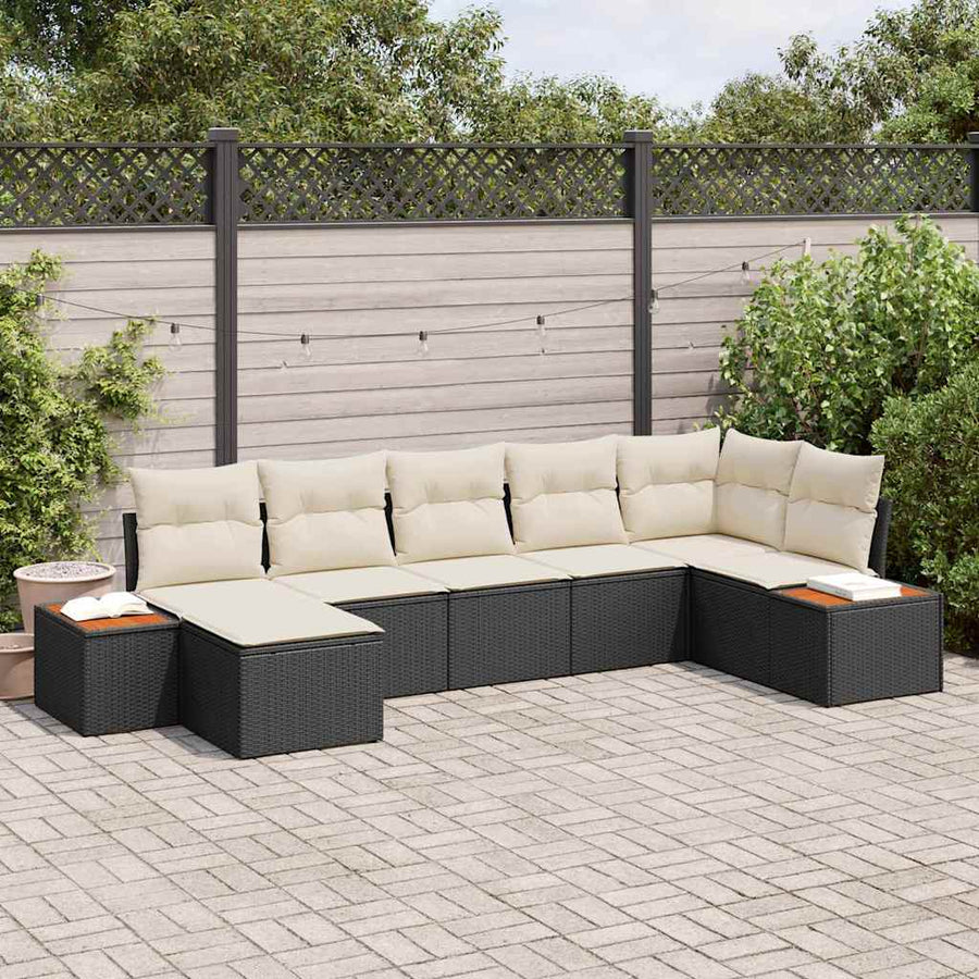 Tuin Sofa Set met kussen 7 pcs Zwart poly rattan