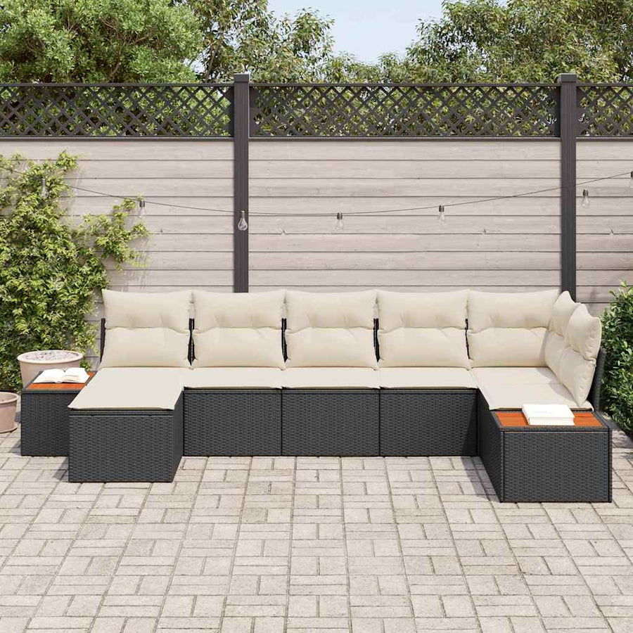 Tuin Sofa Set met kussen 7 pcs Zwart poly rattan