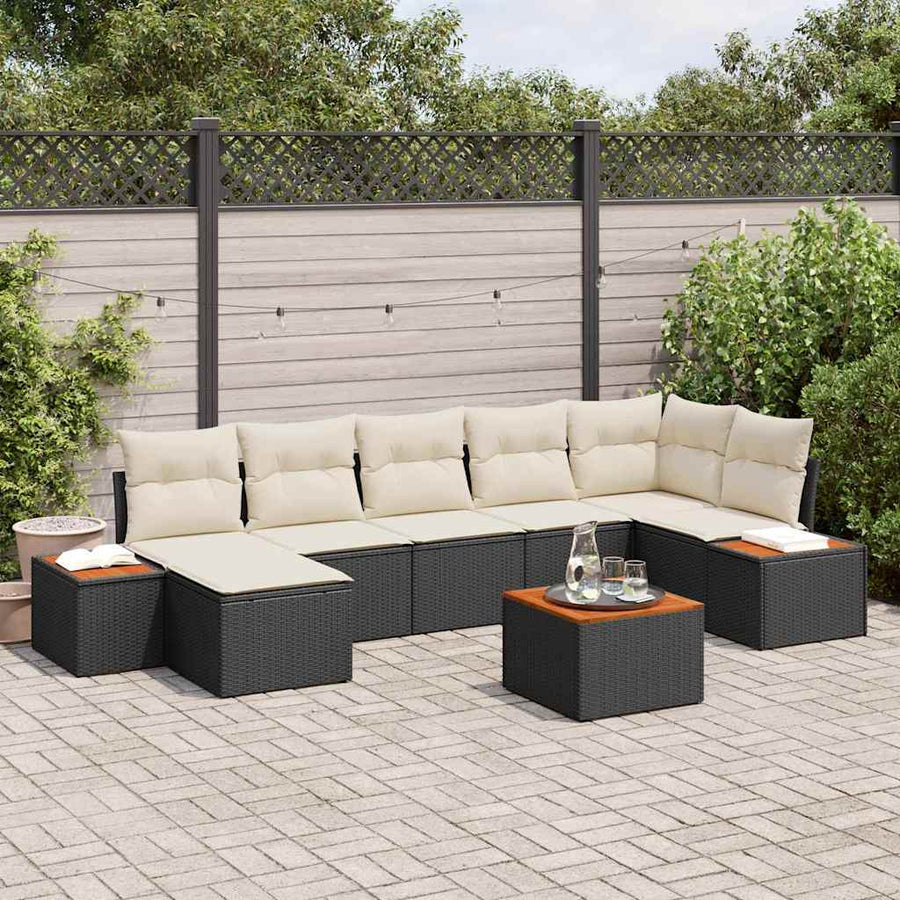 Tuin Sofa Set met kussen 8 pcs Zwart poly rattan