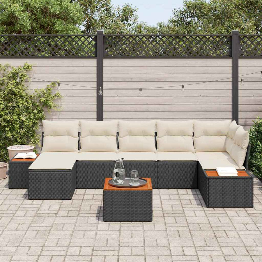 Tuin Sofa Set met kussen 8 pcs Zwart poly rattan