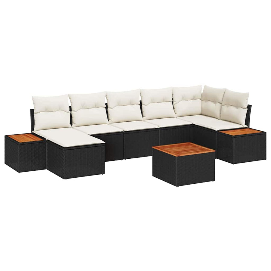 Tuin Sofa Set met kussen 8 pcs Zwart poly rattan