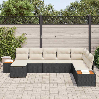 Tuinbankenset met kussen 8 pcs Zwart Poly riet