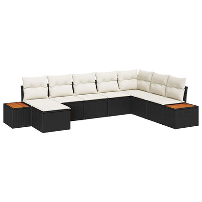 Tuinbankenset met kussen 8 pcs Zwart Poly riet