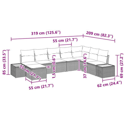 Tuinbankenset met kussen 8 pcs Zwart Poly riet