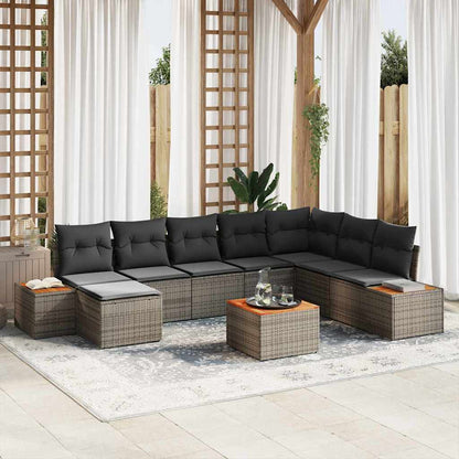 Tuinbankenset met kussen 9 pcs Grijs Poly riet