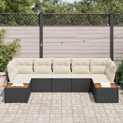 Tuin Sofa Set met kussen 7 pcs Zwart poly rattan