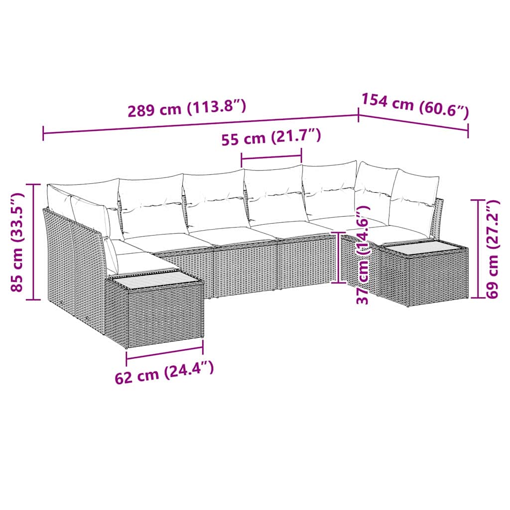 Tuin Sofa Set met kussen 7 pcs Zwart poly rattan