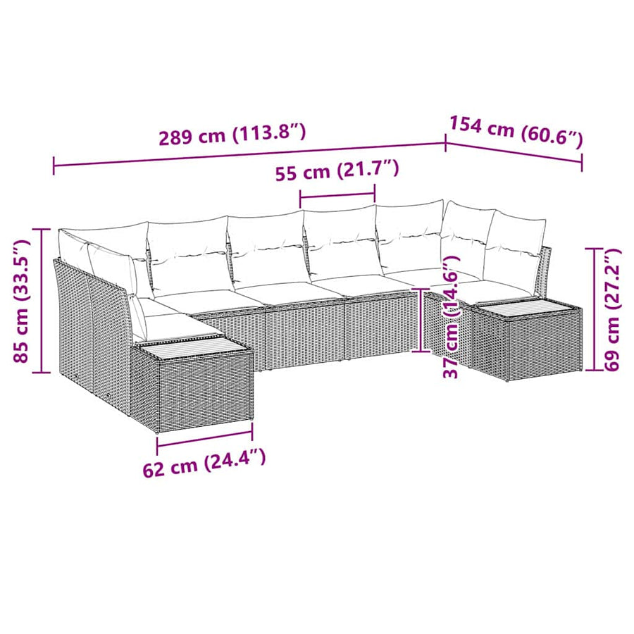 Tuin Sofa Set met kussen 7 pcs Zwart poly rattan