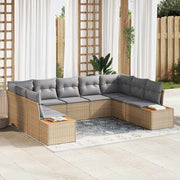 Tuinbankenset poly riet beige met kussens