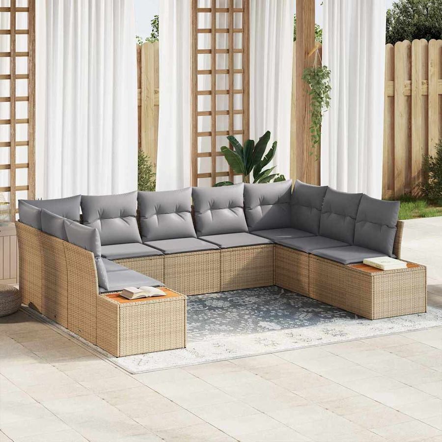 Tuinbankenset met kussen 9 pcs Beige Poly riet