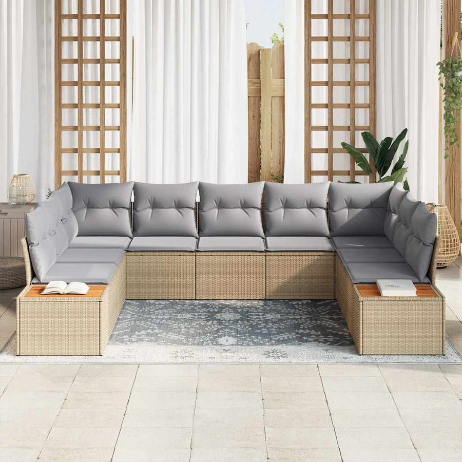Tuinbankenset met kussen 9 pcs Beige Poly riet
