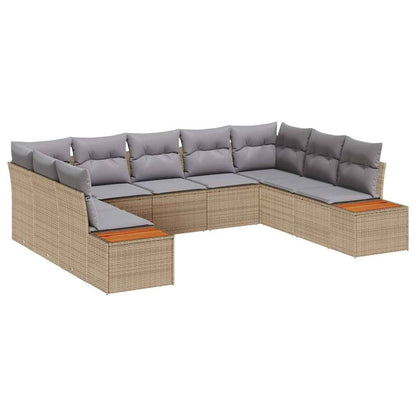 Tuinbankenset met kussen 9 pcs Beige Poly riet