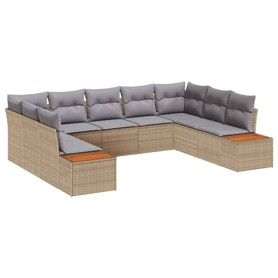 Tuinbankenset met kussen 9 pcs Beige Poly riet