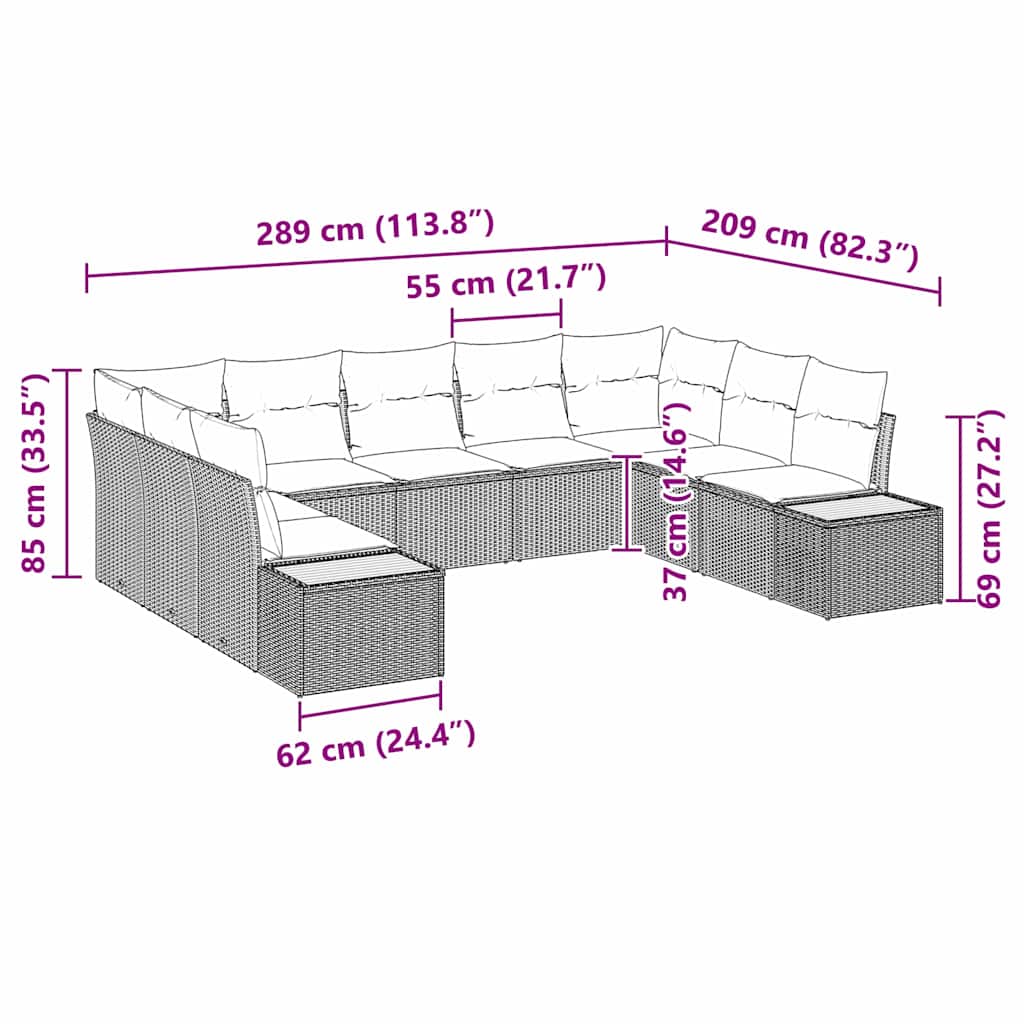 Tuinbankenset met kussen 9 pcs Beige Poly riet
