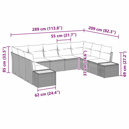 Tuinbankenset met kussen 9 pcs Beige Poly riet