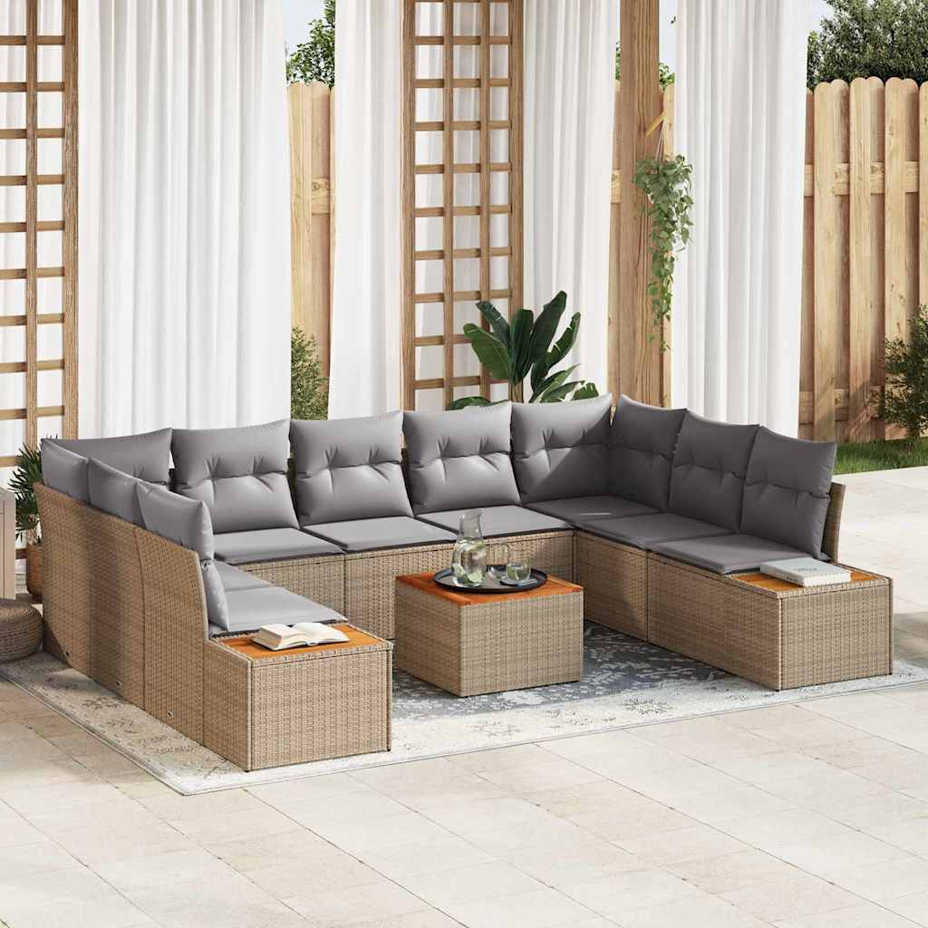 Tuinbankenset met kussen 10 pcs Beige Poly riet
