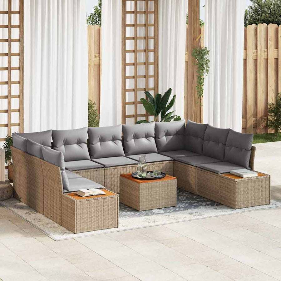 Tuinbankenset met kussen 10 pcs Beige Poly riet
