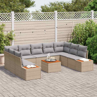 Tuinbankenset met kussen 10 pcs Beige Poly riet