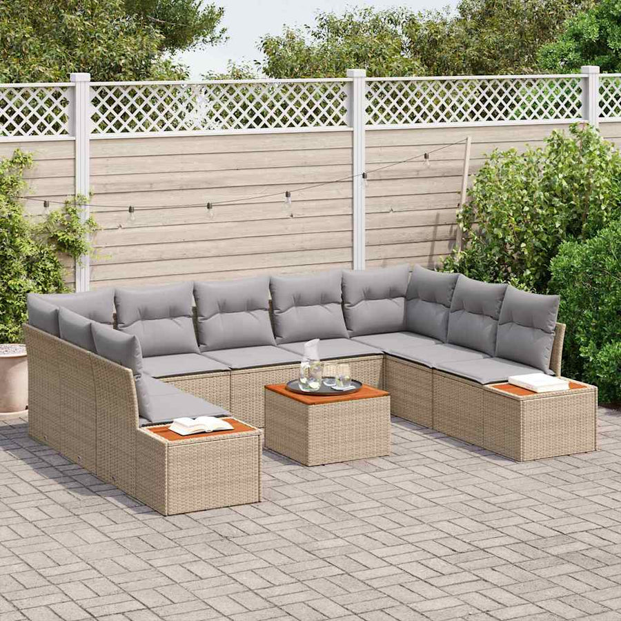 Tuinbankenset met kussen 10 pcs Beige Poly riet