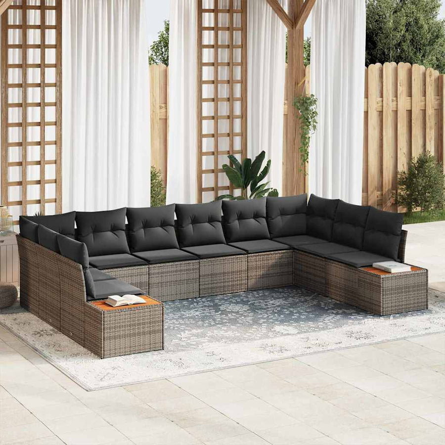 Tuinbankenset met kussen 10 pcs Grijs Poly riet