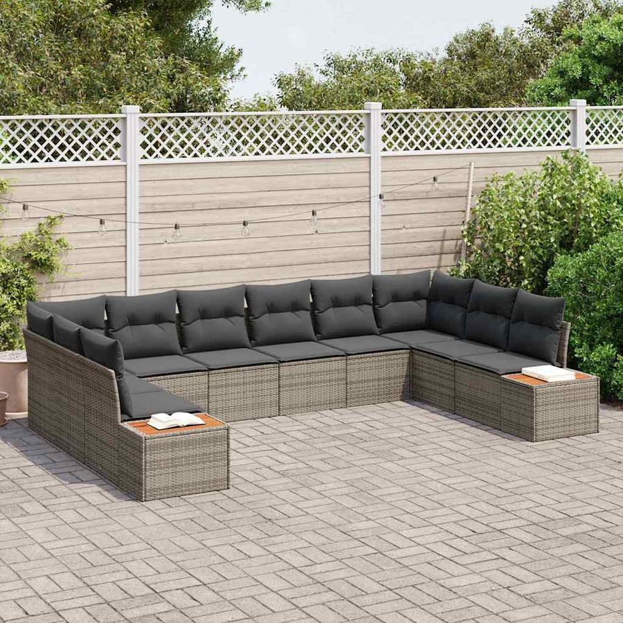Tuinbankenset met kussen 10 pcs Grijs Poly riet