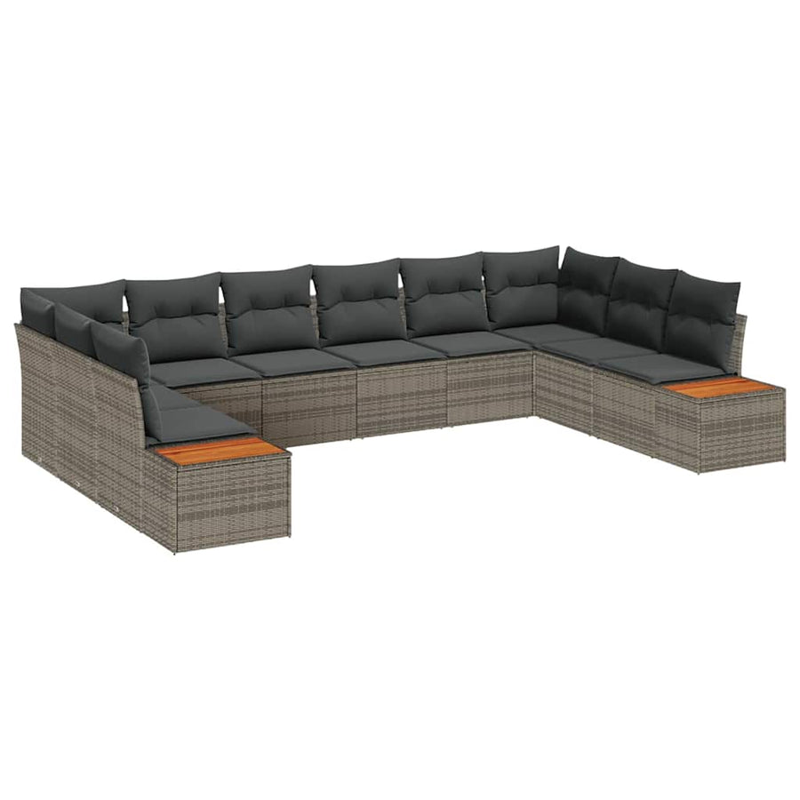 Tuinbankenset met kussen 10 pcs Grijs Poly riet