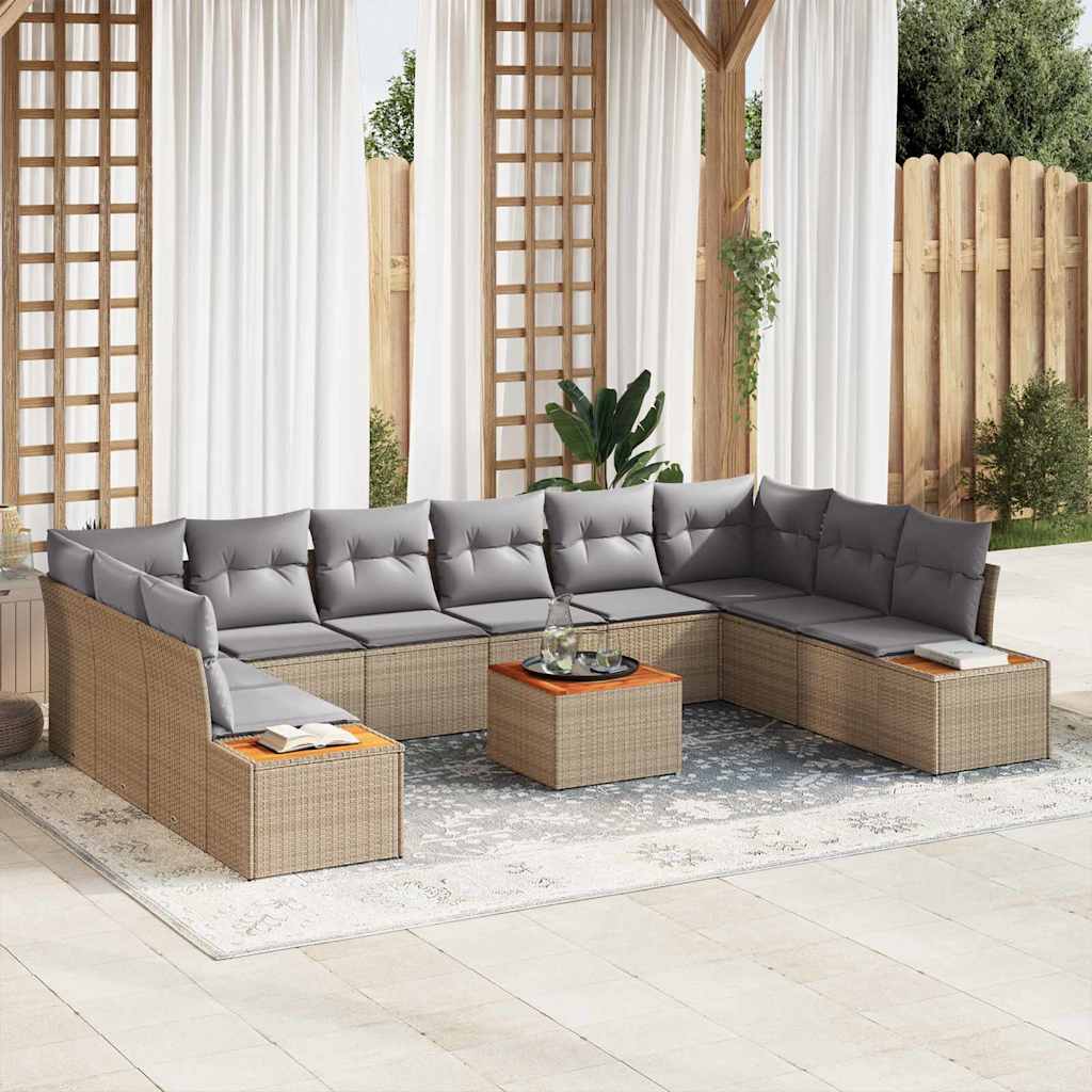Tuinbankenset met kussen 11 pcs Beige Poly riet